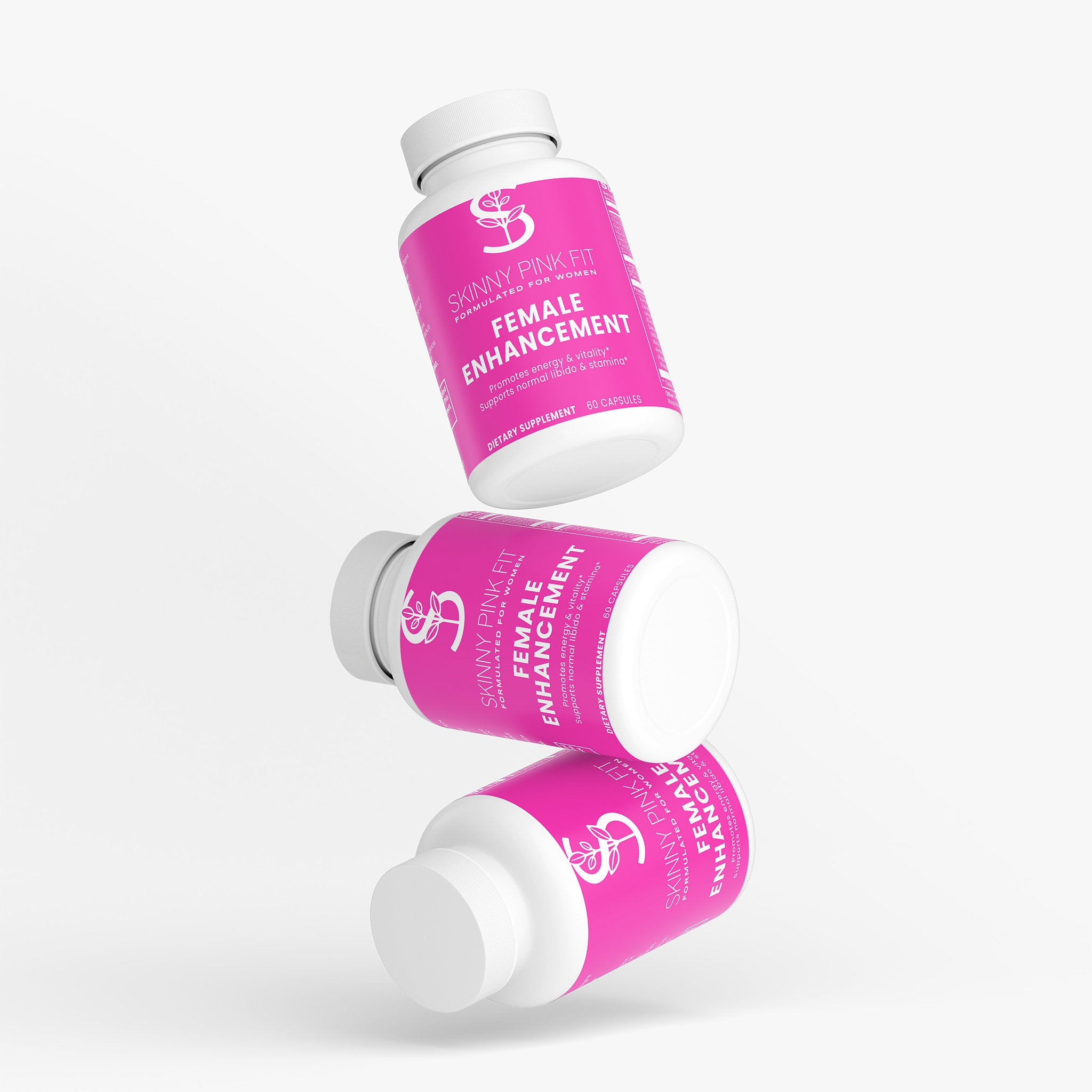 Three bottles of Skinny Pink Fit Female Enhancement on a white background Female Enhancement