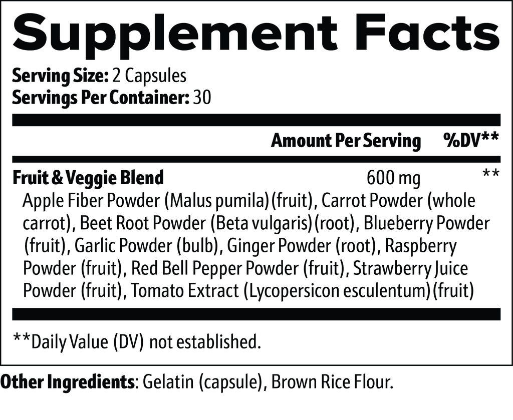Supplement facts label with detailed ingredient list on a white background
