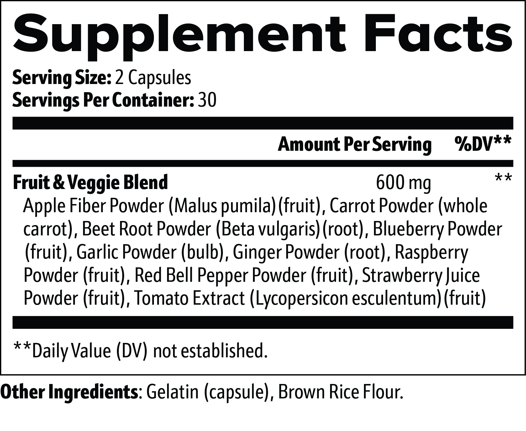 Supplement facts label with detailed ingredient list on a white background