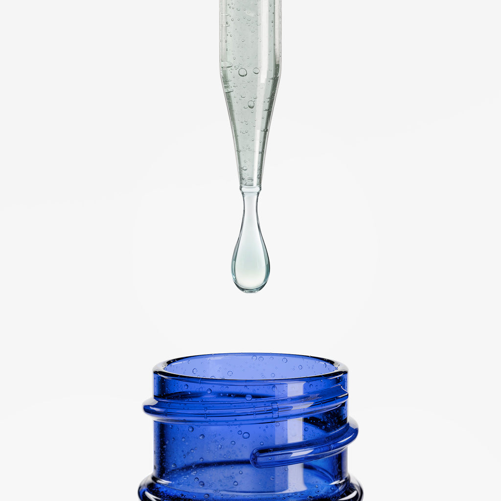 Glass dropper with clear liquid over a blue container on a white background, Ultra Diet Drops Ultra Formulated For Women 1 oz, Skinny Pink Fit